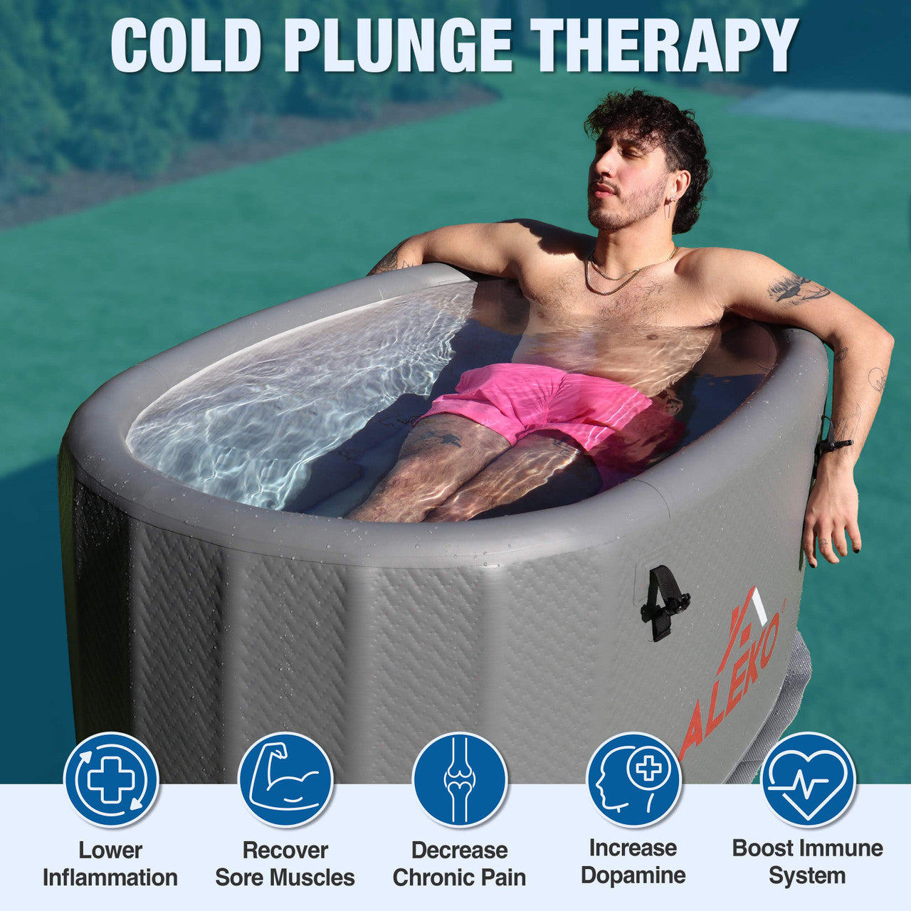 ALEKO Arctica Portable Inflatable Cold Plunge Tub with Locking Insulated Lid (Model INFOTUBGREY-AP)