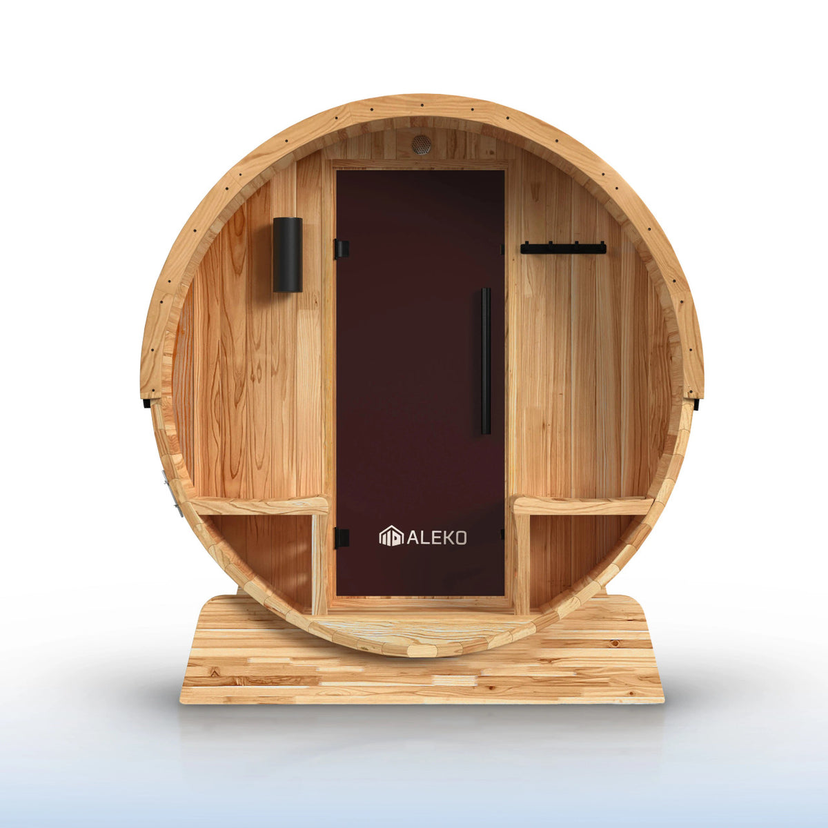 ALEKO Liatris Rustic Cedar Barrel Sauna with Front Porch Canopy – 2-4 Person