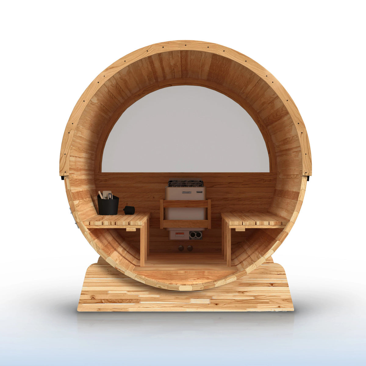 ALEKO Liatris Red Cedar Barrel Sauna with Panoramic Window – 6-8 Person