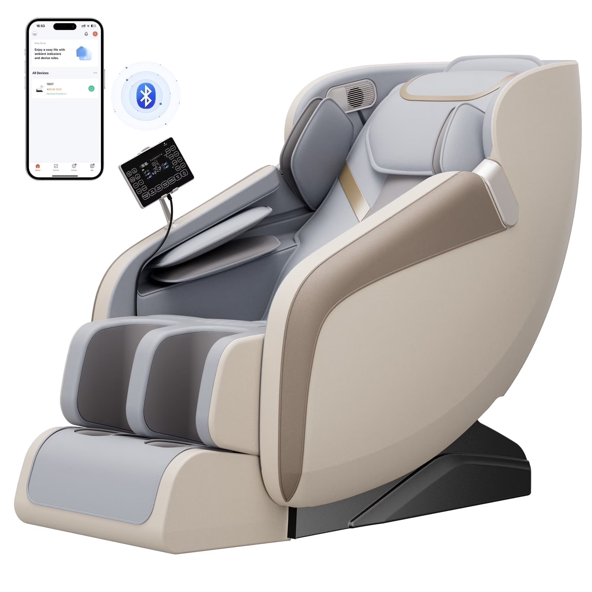 4D Zero-Gravity Massage Chair with Heat + LCD Control - Beige