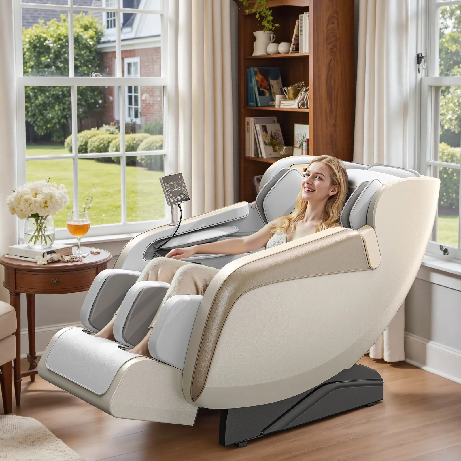4D Zero-Gravity Massage Chair with Heat + LCD Control - Beige