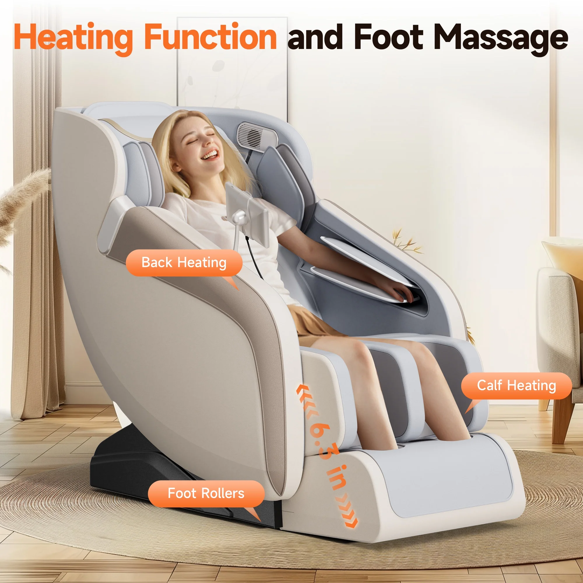 4D Zero-Gravity Massage Chair with Heat + LCD Control - Beige