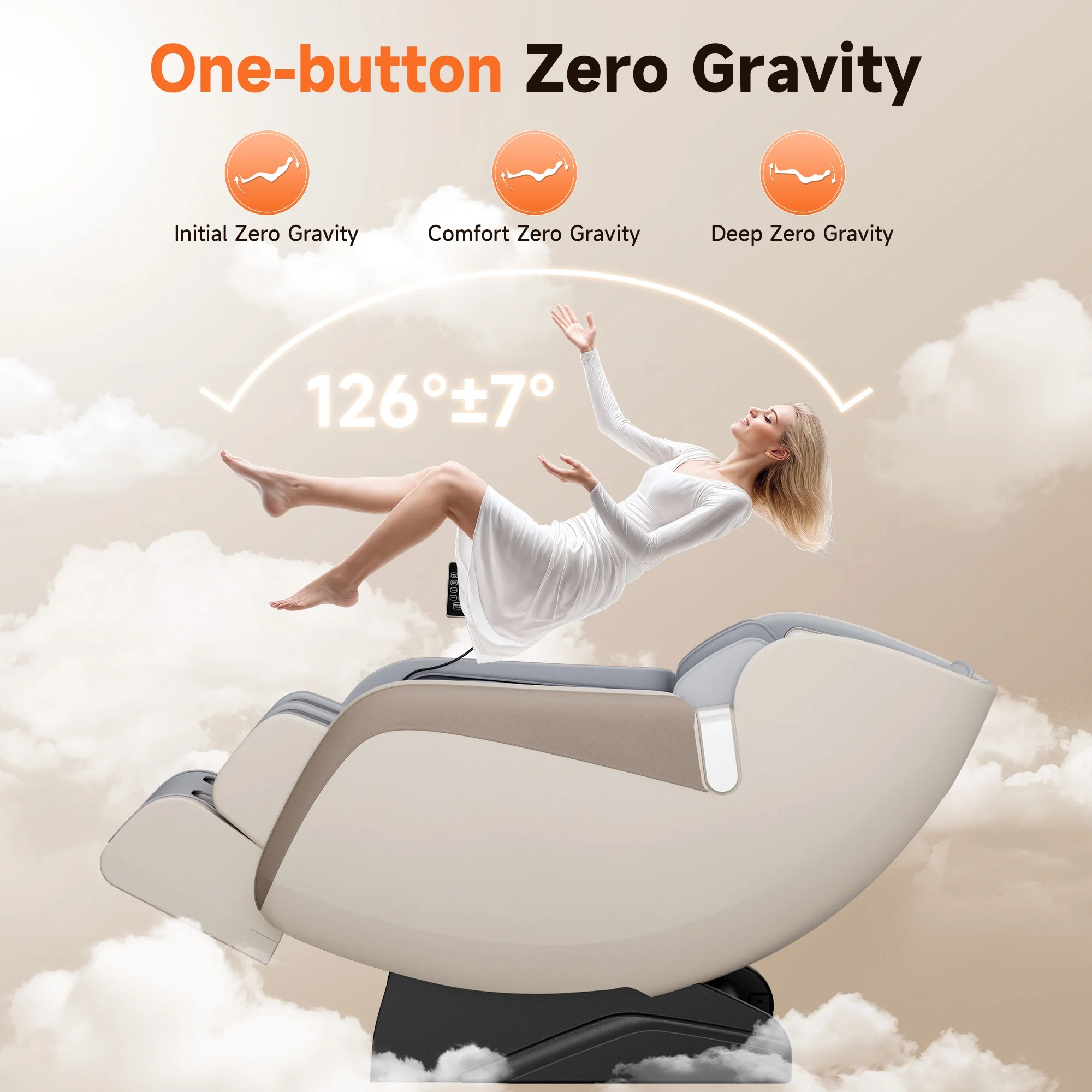 4D Zero-Gravity Massage Chair with Heat + LCD Control - Beige