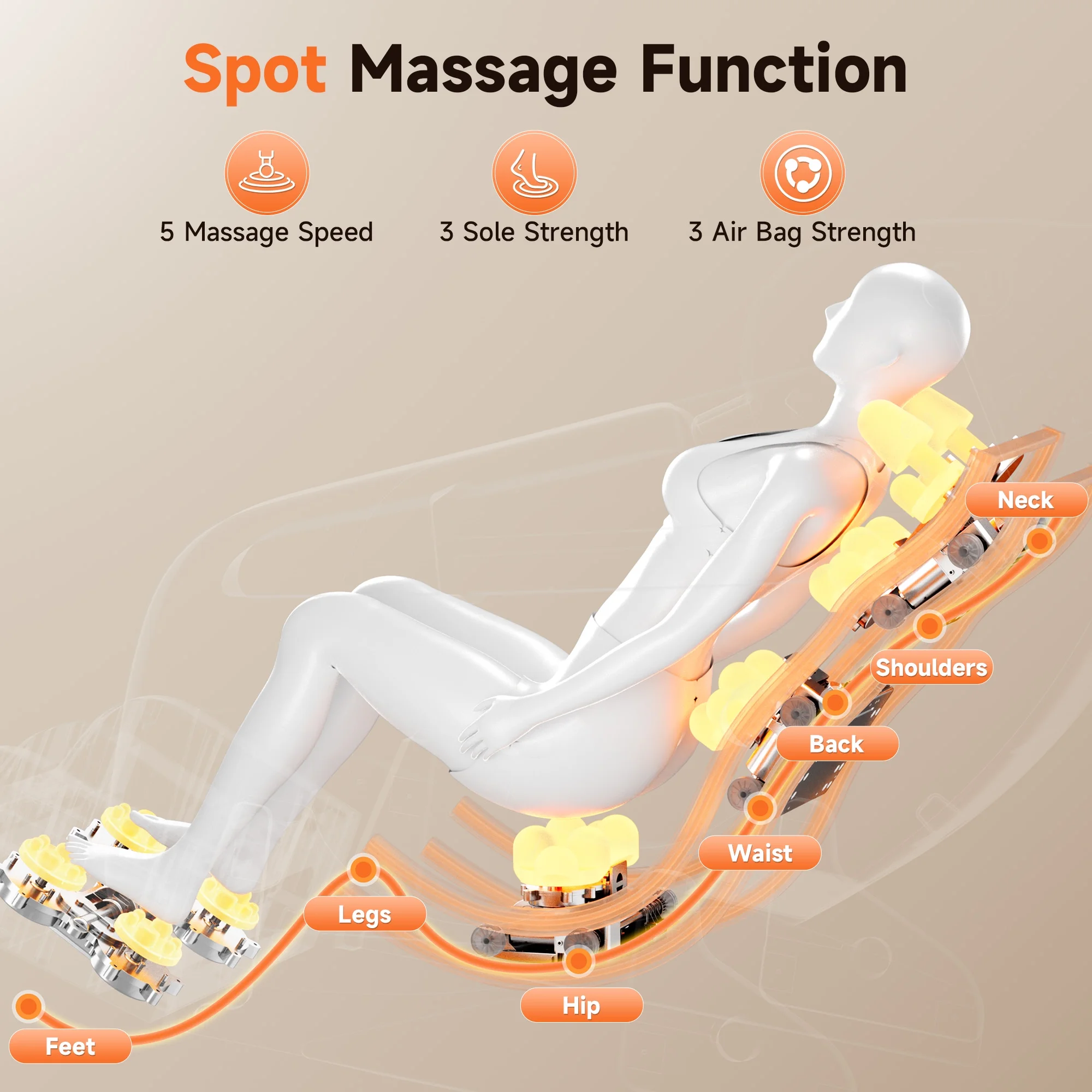 4D Zero-Gravity Massage Chair with Heat + LCD Control - Beige