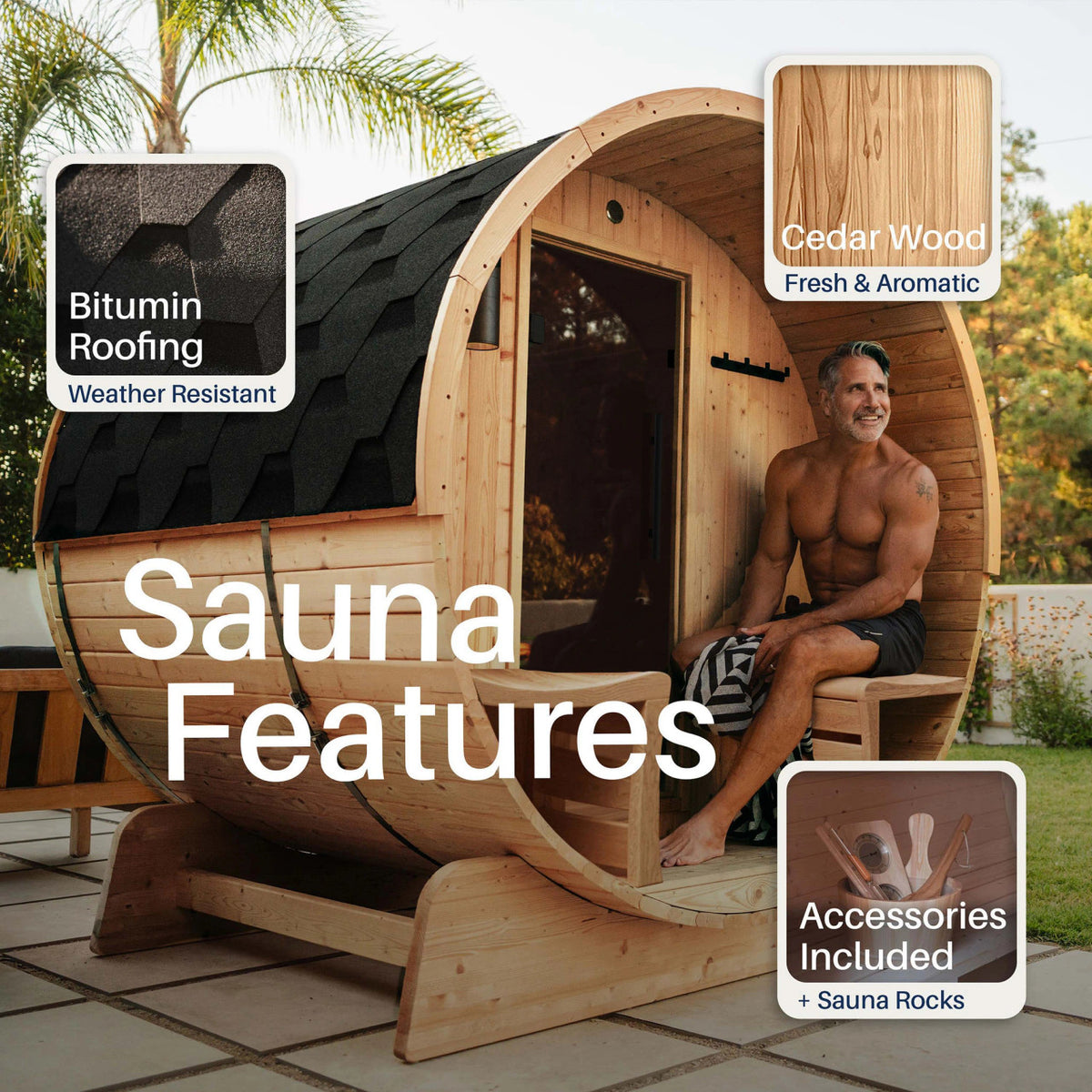 ALEKO Liatris Rustic Cedar Barrel Sauna with Front Porch Canopy – 2-4 Person