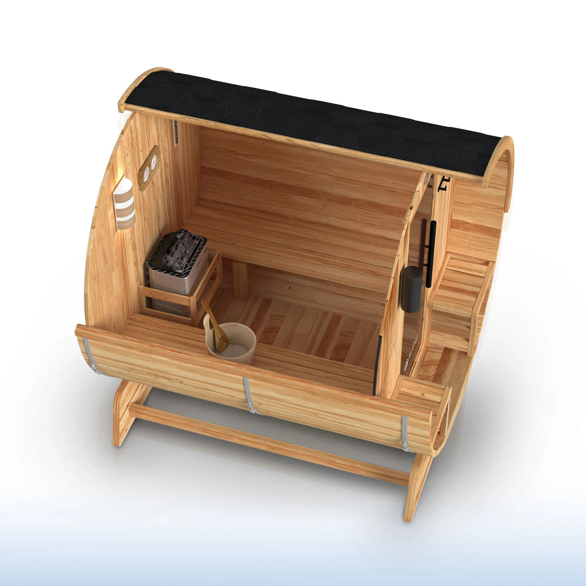 ALEKO Liatris Rustic Cedar Barrel Sauna with Front Porch Canopy – 2-4 Person