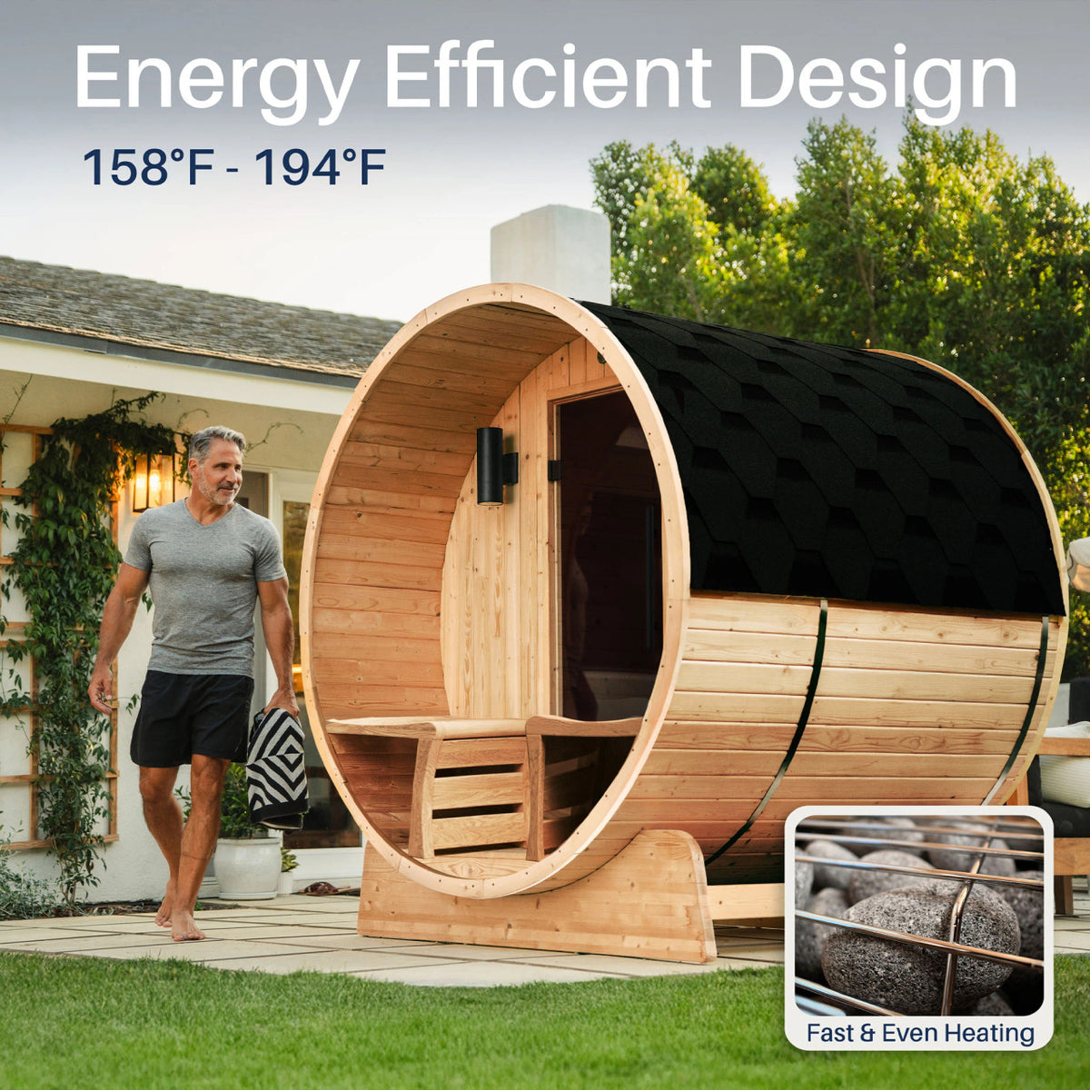 ALEKO Liatris Rustic Cedar Barrel Sauna with Front Porch Canopy – 2-4 Person