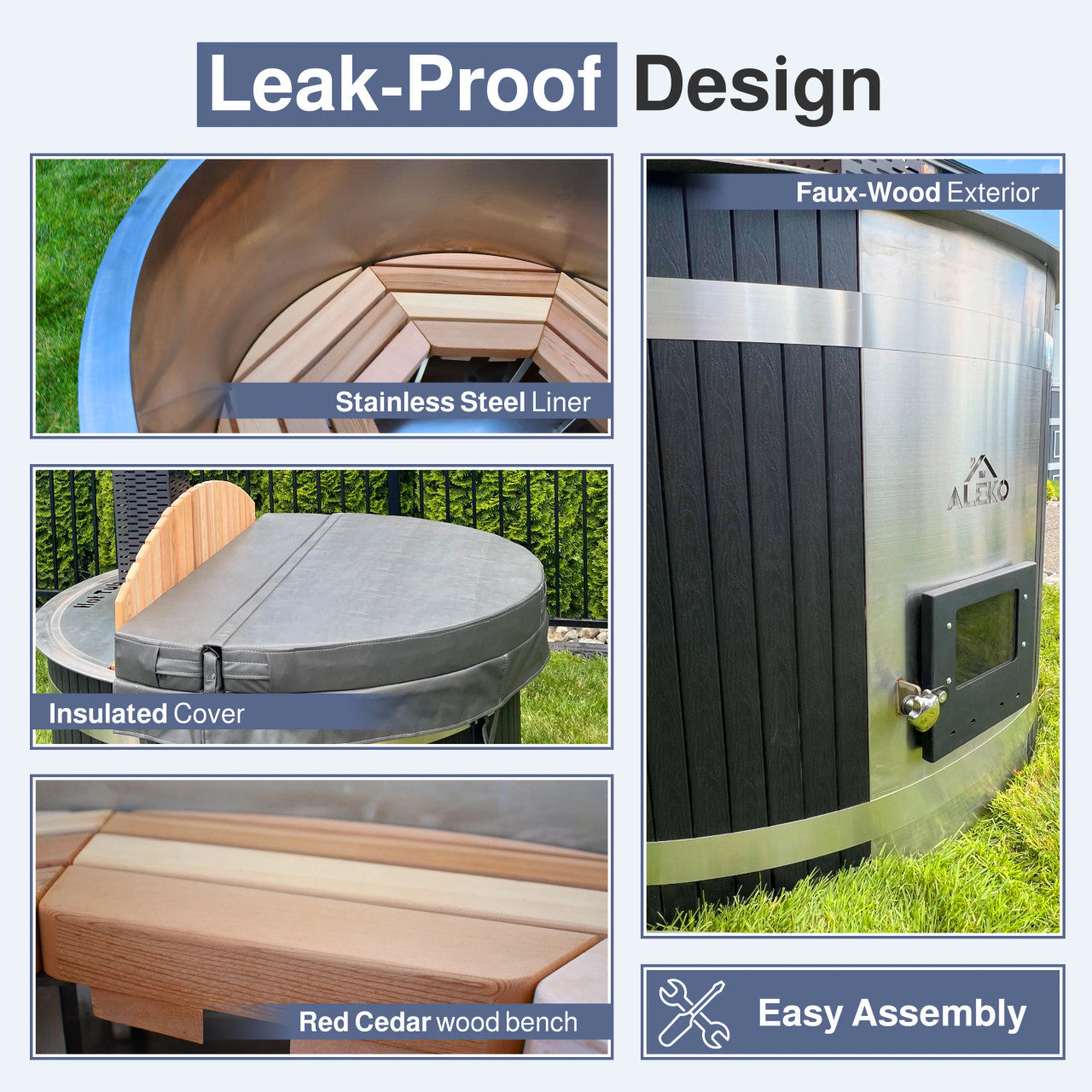 ALEKO Stainless Steel Hot Tub &amp; Cold Plunge Tub – Wood-Fired Heater – 3-5 People