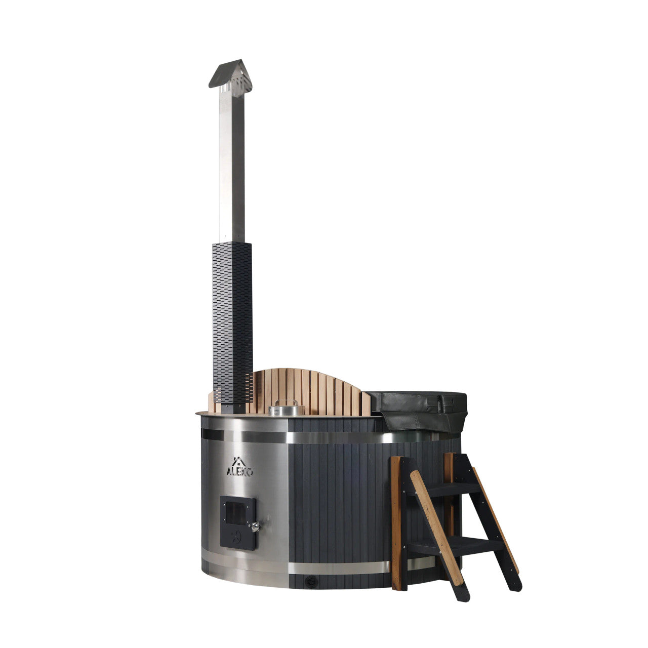 ALEKO Stainless Steel Hot Tub &amp; Cold Plunge Tub – Wood-Fired Heater – 3-5 People