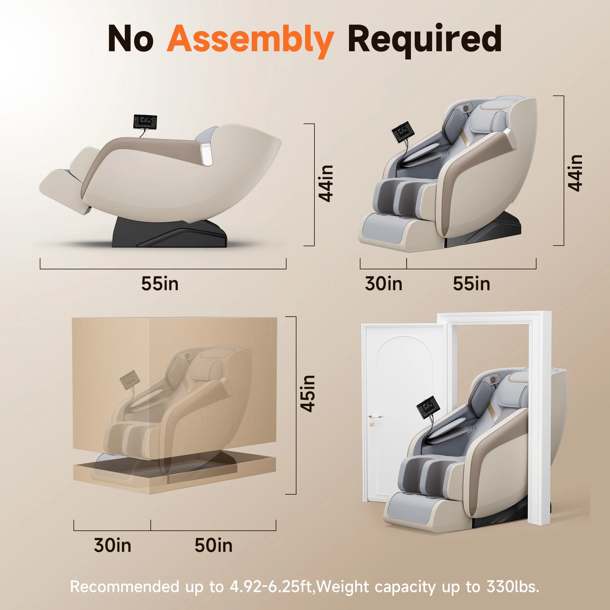 4D Zero-Gravity Massage Chair with Heat + LCD Control - Beige