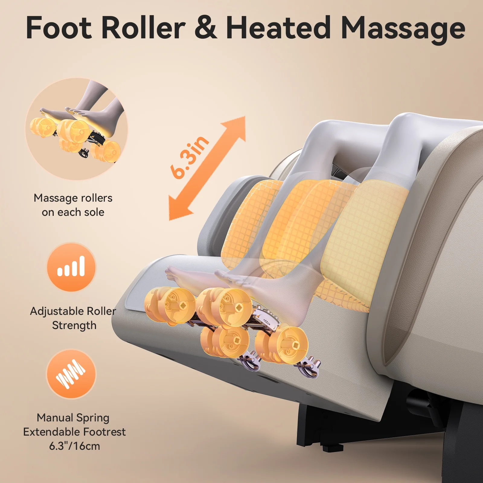 4D Zero-Gravity Massage Chair with Heat + LCD Control - Beige