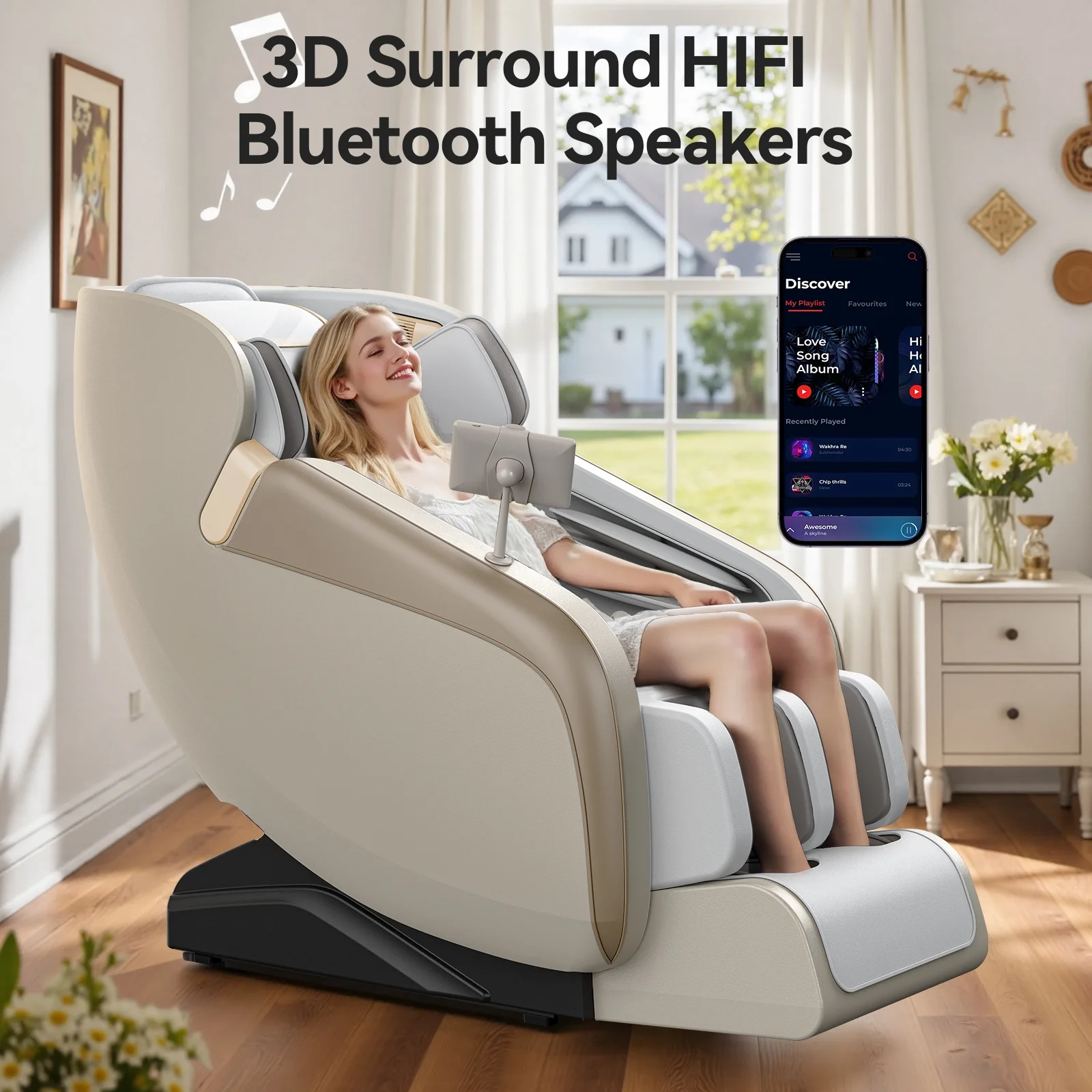 4D Zero-Gravity Massage Chair with Heat + LCD Control - Beige
