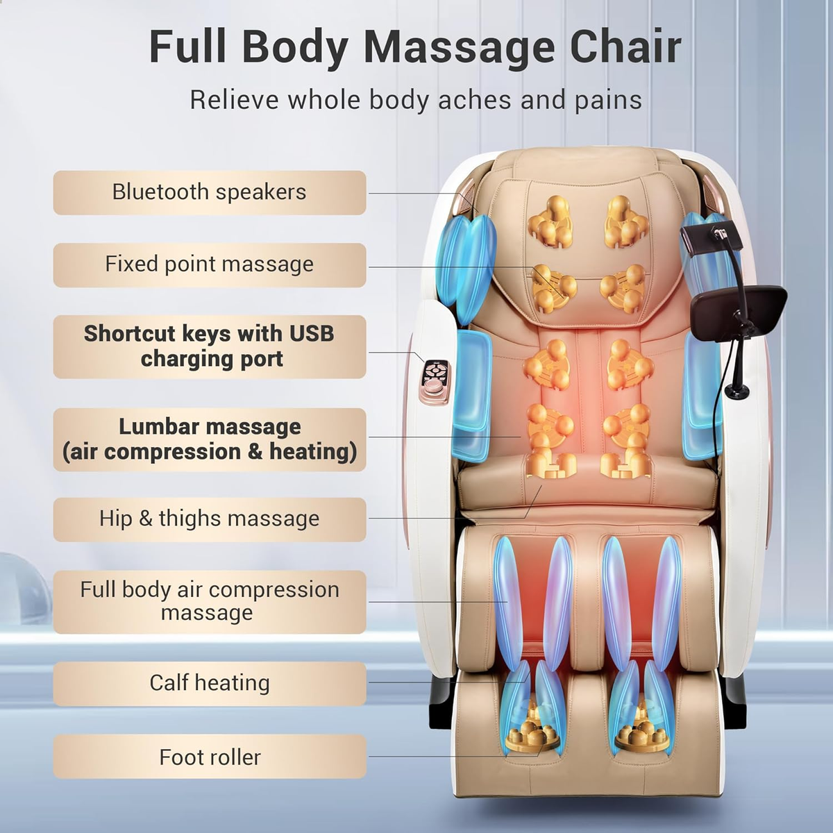 Full Body Zero Gravity Shiatsu Massage Chair with Heat & USB Charging